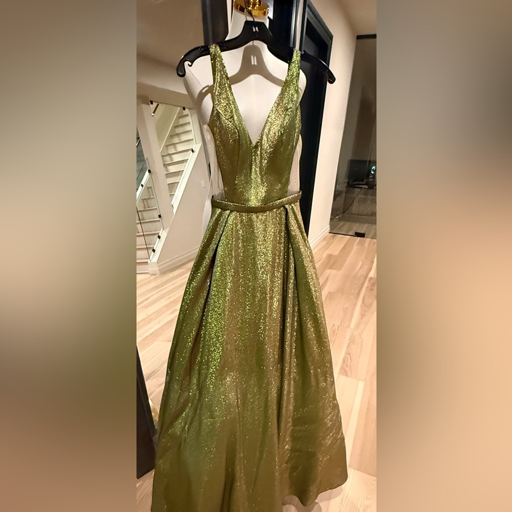 JVN by Jovani Shimmering green gown iridescent.